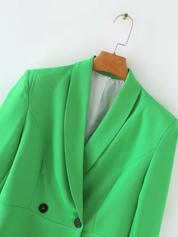 2024 Spring Trendy Elegant Women's Solid Elegant Blazer Coats Long Sleeves Lapel Double Breasted Causal Coats For Women