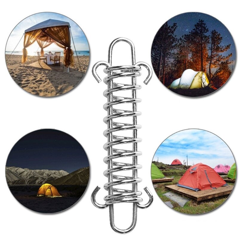 Corde à vent de tente en acier, 5 pièces, boucle à ressort, pinces de pont de Camping avec mousquetons, crochet fixe de serrage d'auvent
