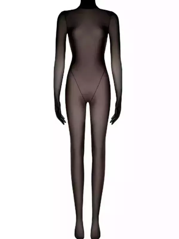 8D Oily Stockings Tight Fitting Women Jumpsuits Black Long Sleeved High Elasticity Slim Appear Thin Summer New Style 2024