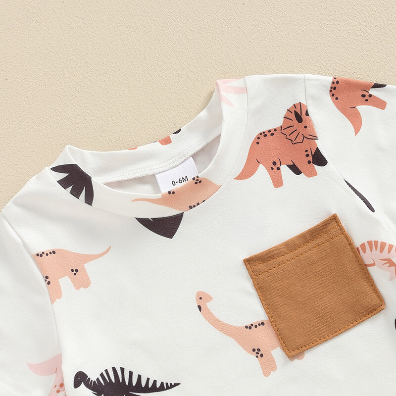 Ropa de verano para bebé, conjunto de 2 piezas, camiseta y pantalones cortos con estampado de dinosaurio, traje a juego para primavera