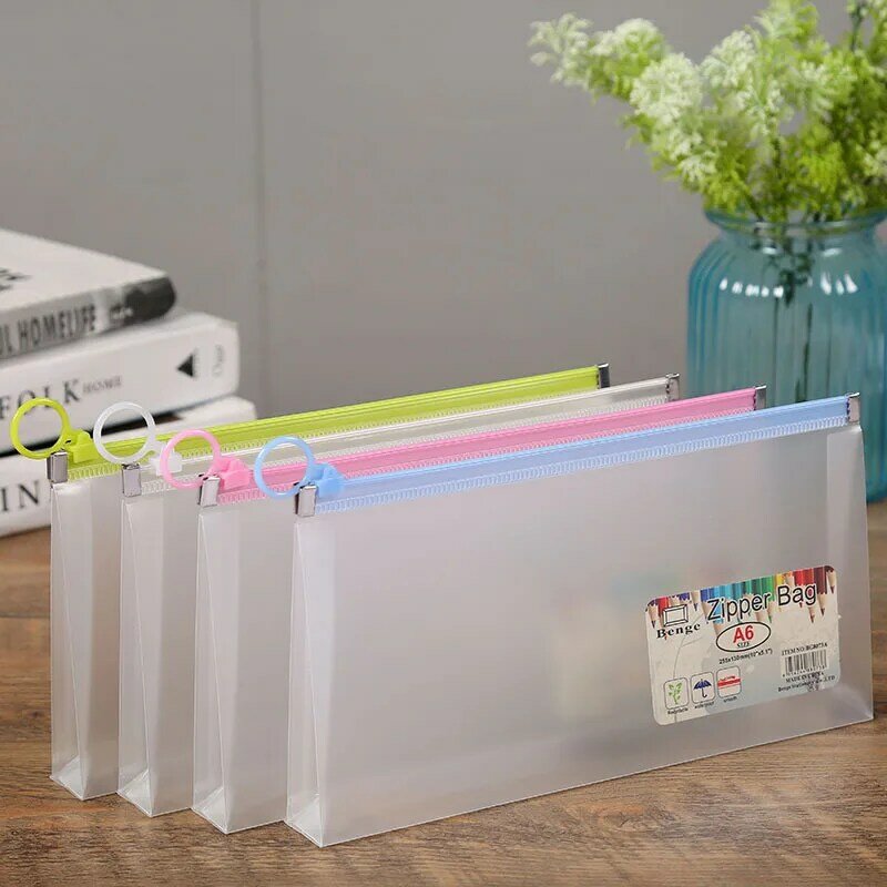 20pcs/lot Zipper File Bag Folder for A4 Documents Briefcase Plastic Pouch File Binder Pens Portfolio Office Stationery