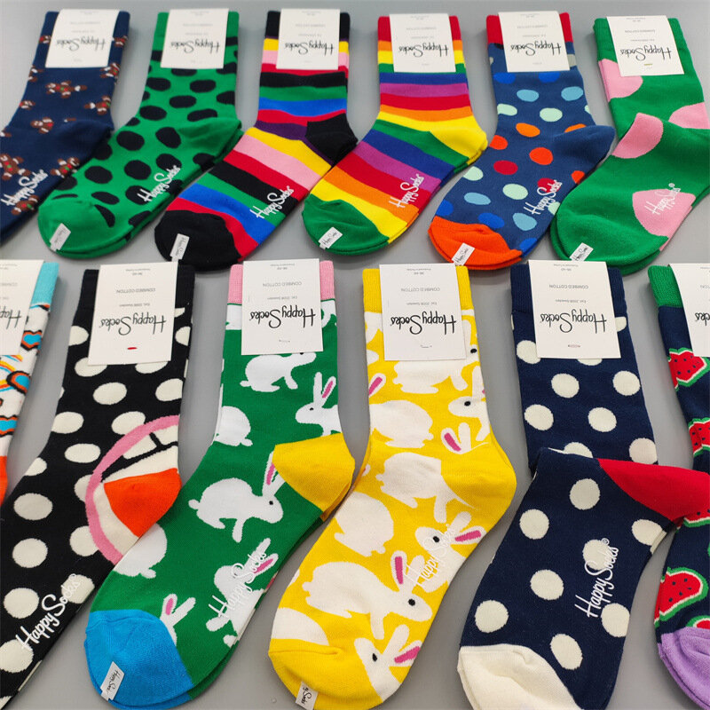 Happy Socks-Calcetines de algodón con diseño sueco, calcetín con rayas anchas, Color Azul Marino