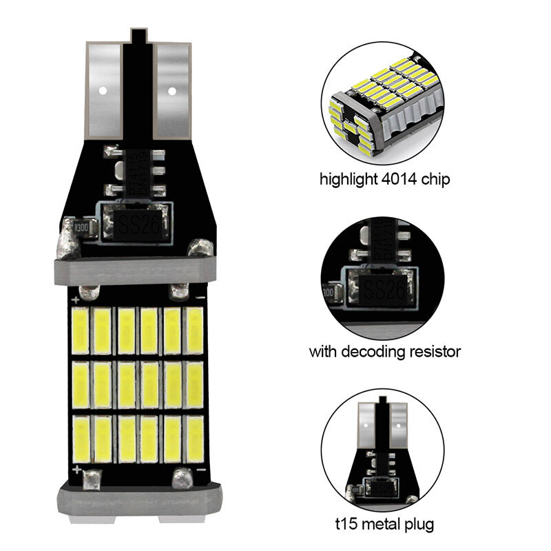 LED 슈퍼 브라이트 신호 램프, 역방향 램프 백업 주차 조명용 전구, 흰색 노란색 자동차 조명, T15, W16W, 12V, 1PC