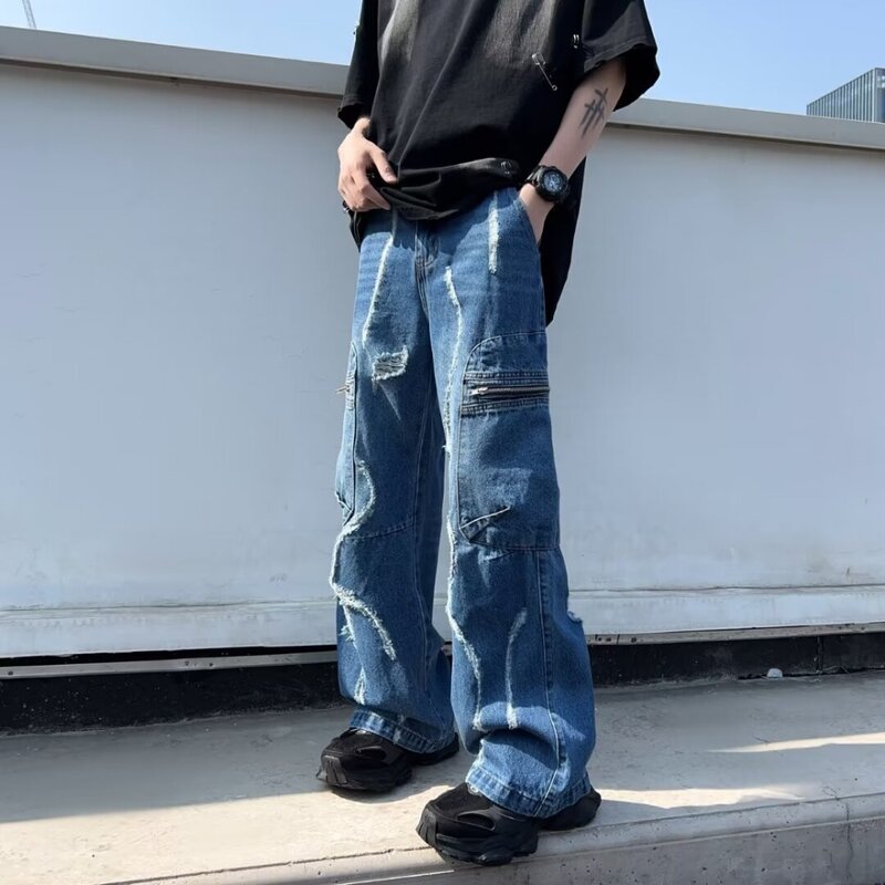 2024 moda uomo Y2K pantaloni dritti in Denim pantaloni larghi Casual a gamba larga Streetwear Jeans Oversize Hip Hop jeans da uomo
