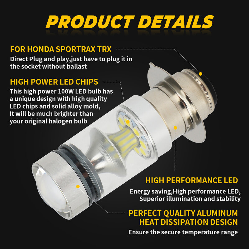 ハイパワーLEDヘッドライト電球,100W,660,400,450,yfz350,yfz450,350用,2個