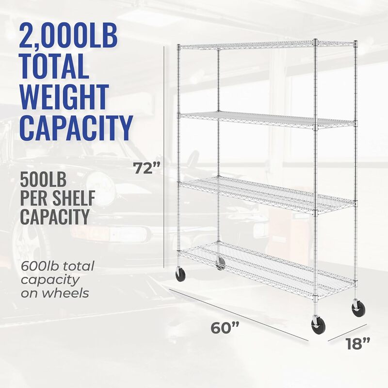 SafeRacks NSF Certified Storage Shelves, Heavy Duty Steel Wire Shelving Unit with Wheels and Adjustable Feet