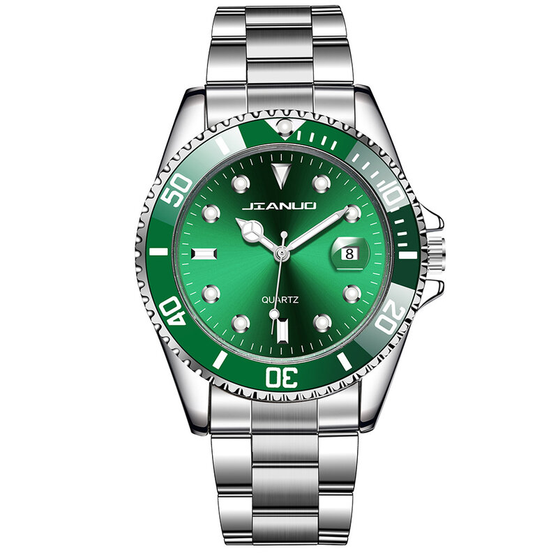 Montre à quartz en acier inoxydable pour homme, montres-bracelets vertes, montres décontractées, calendrier de luxe, célèbre, nouveau