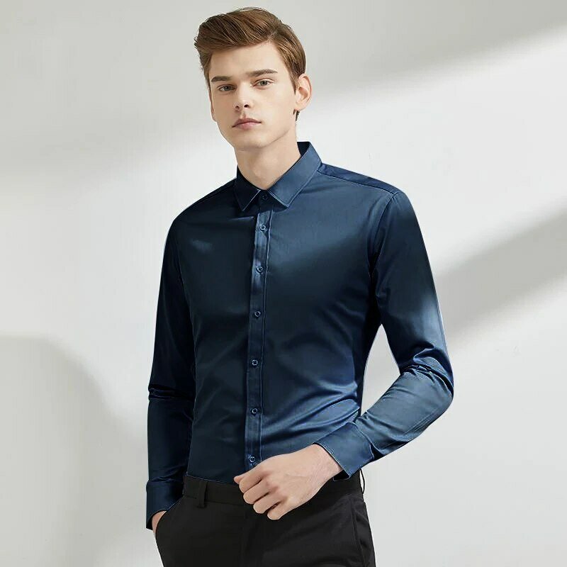 Мужская однотонная Повседневная рубашка Four Seasons с длинными рукавами, приталенная, модная деловая, обязательная вещь большого размера