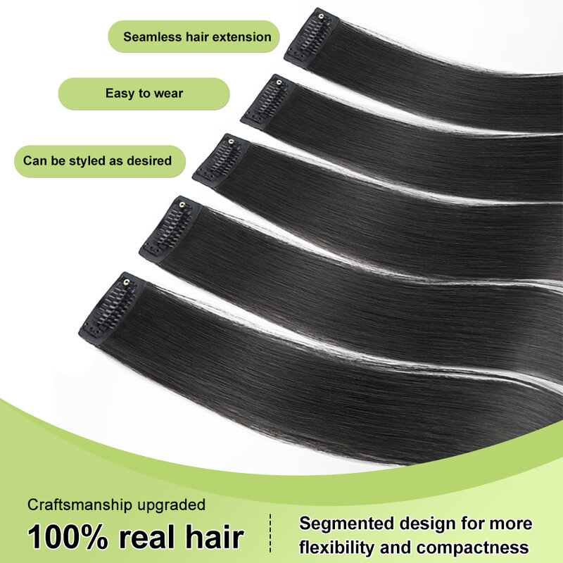 Extensions de cheveux à clipser pour femmes, cheveux longs et raides, extensions de cheveux bruns foncés, postiche optique, extensions de cheveux à double trame, 5 pièces