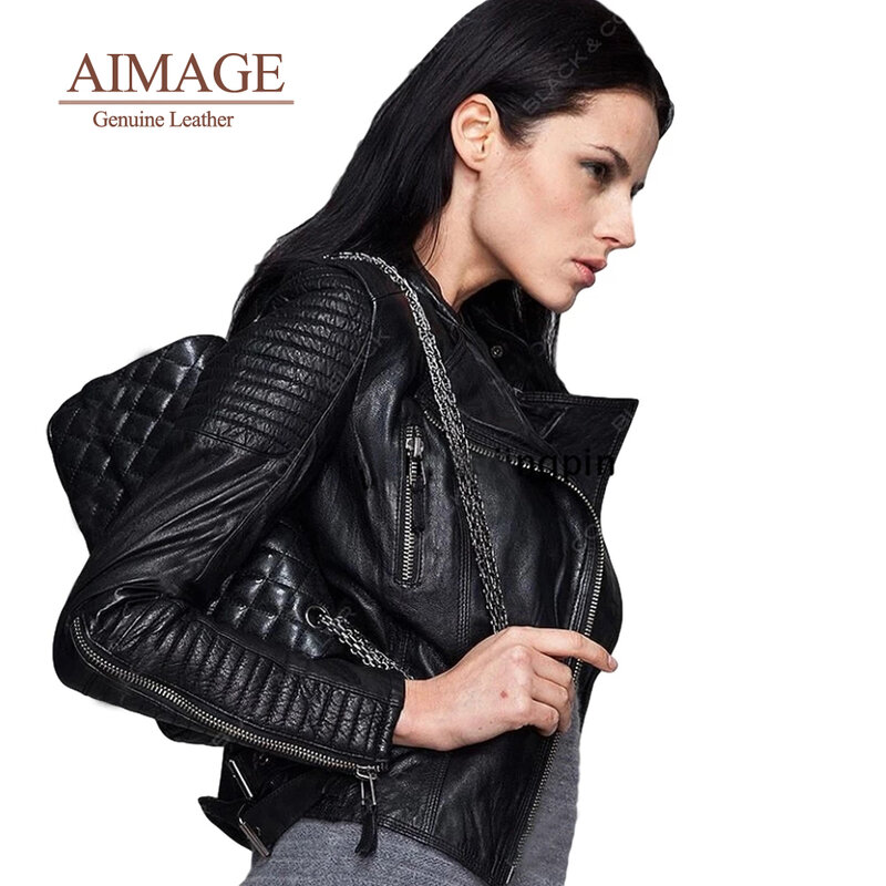 Женская мотоциклетная куртка в полоску, с воротником-стойкой