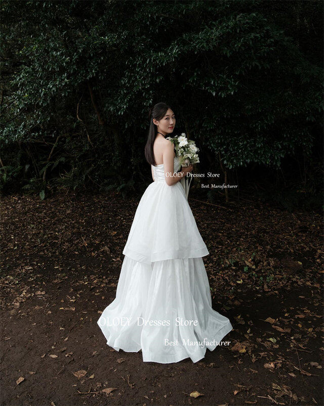 OLOEY Sexy Strapless Taffeta Wedding Dresses Korea Photoshoot Split Tiered Floor Length Country Bridal Gowns Plus Size