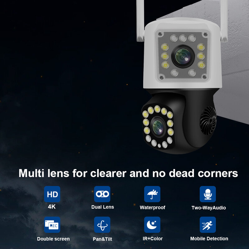 LLSEE ، 4K ، 8MP ، كاميرا CCTV واي فاي ، كاميرا IP الأمن ، كاميرا مراقبة PTZ في الهواء الطلق ، صوت ثنائي الاتجاه ، رؤية ليلية ملونة ،
