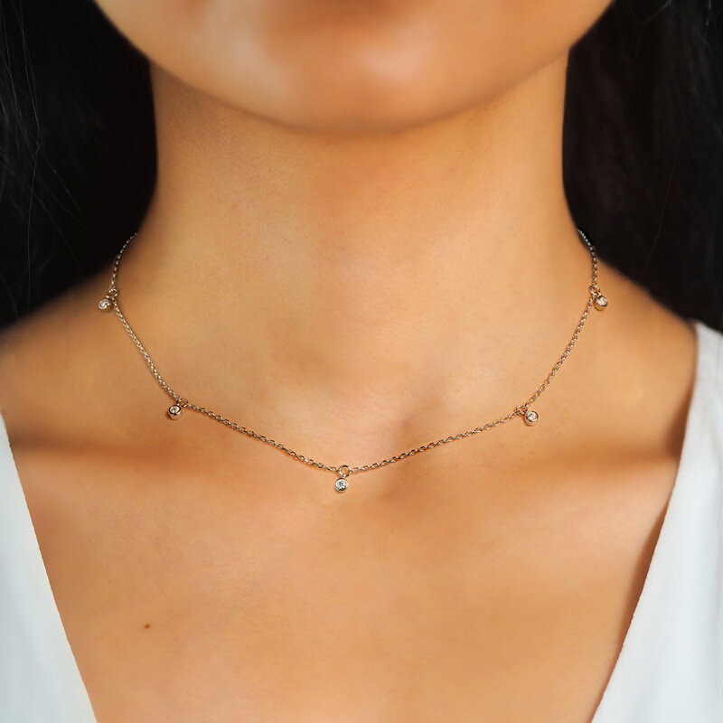 Ожерелье женское из серебра 925 пробы с муассанитом диаметром 2,5 мм и цепочкой длиной 16 + 2 дюйма