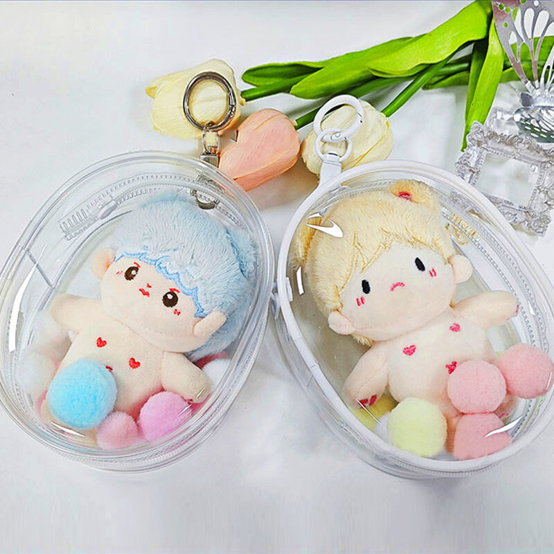 Borsa per bambole in peluche da 10CM in PVC trasparente per bambole in cotone trasparente custodia trasparente per bambole Anime Cartoon