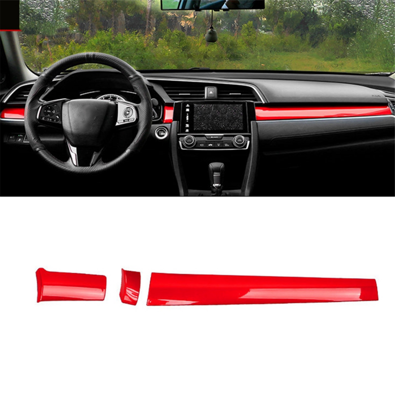 For Honda Civic 2016-2020 Red ABS Console Center Dashboard Cover Trim Decor