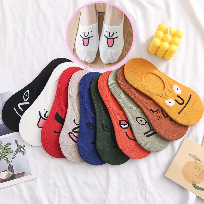5 Paar Vrouwen Boot Sokken Grappige Cartoon Expressie Onzichtbare Antislip Sokken Harajuku Meisjes Happy Vrouwelijke Comfortabele Casual Sokken