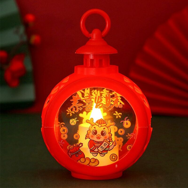 illuminated Spring Festival Wind Lantern Glowing LED New Year Portable Lantern Round Chinese New Year Desktop Decoration Lamp