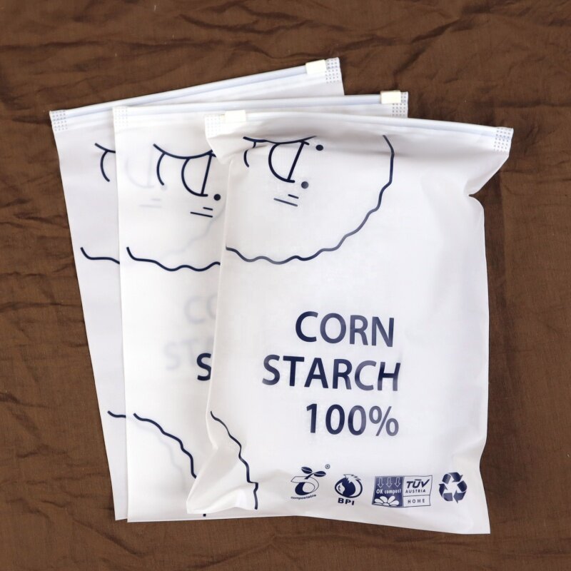 Prodotto personalizzato, sacchetti per magliette in polietilene biodegradabile sacchetto con cerniera in plastica compostabile smerigliato opaco ecologico per Packag intimo