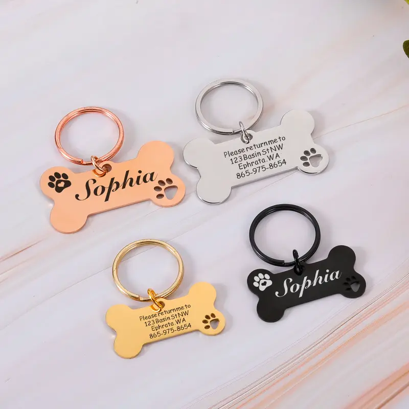 Etiquetas personalizadas para perro y gato, collares antipérdida de acero brillante con grabado gratis, accesorios para mascotas