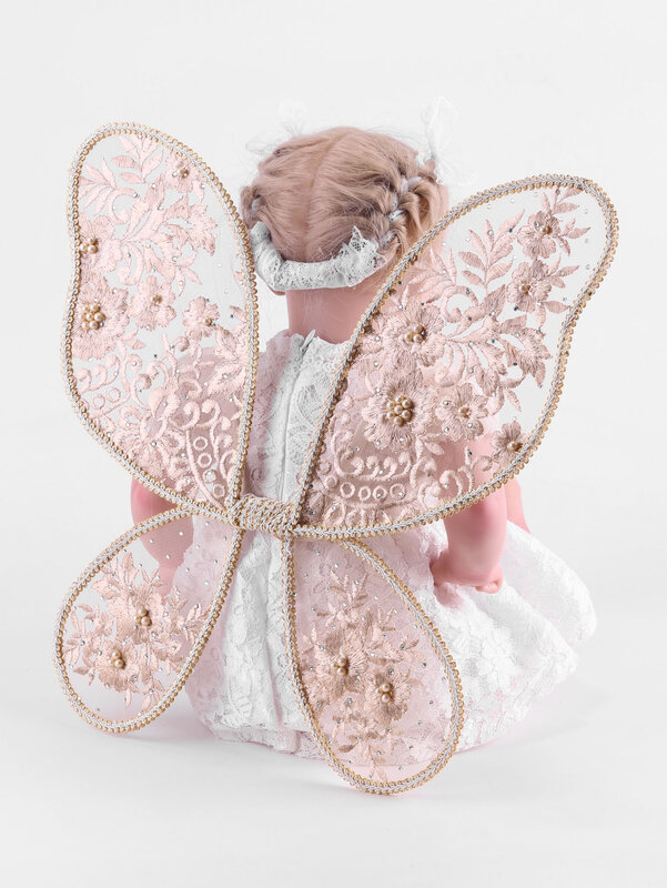 Alas de hada de bebé con flores bordadas de núcleo de perla beige, alas de encaje hechas a mano, vestido de calidad, alas cuidadosamente hechas a mano para