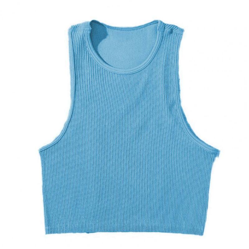 Dames Zomer Yoga Vest O-hals Mouwloze Tanktops Effen Kleur Slim Fit Geribbelde Atletische Crop Tops Sport Pullover Tops