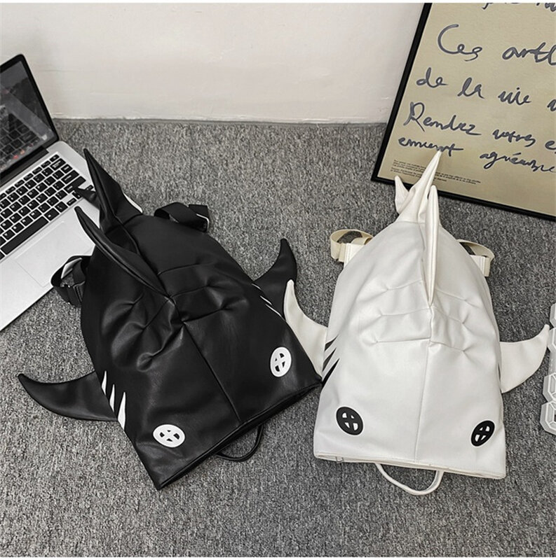 Fashion Cool Shark Backpack PU Leather Shoulder Bags for Women Men Rucksack Student Knapsack Travel