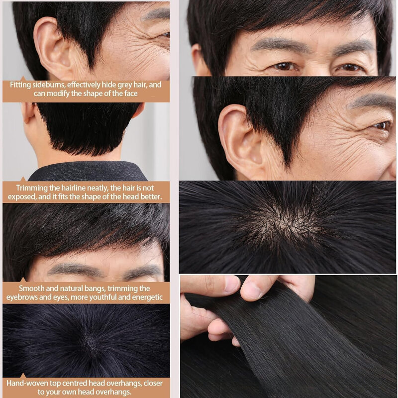 Peruca de seda sintética masculina de alta temperatura, perucas pretas de cabeça curta, cabelo macio sem cola, pronto para usar, malha rosa, 13x14