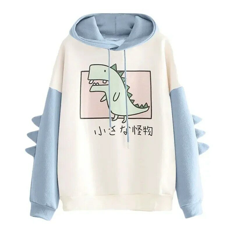 New Hoodie Female Dinosaur Oversized Cartoon Fashion Sweatshirt Casual Print Korean Style Thickened Sweatshirt Winter Hoodie Top