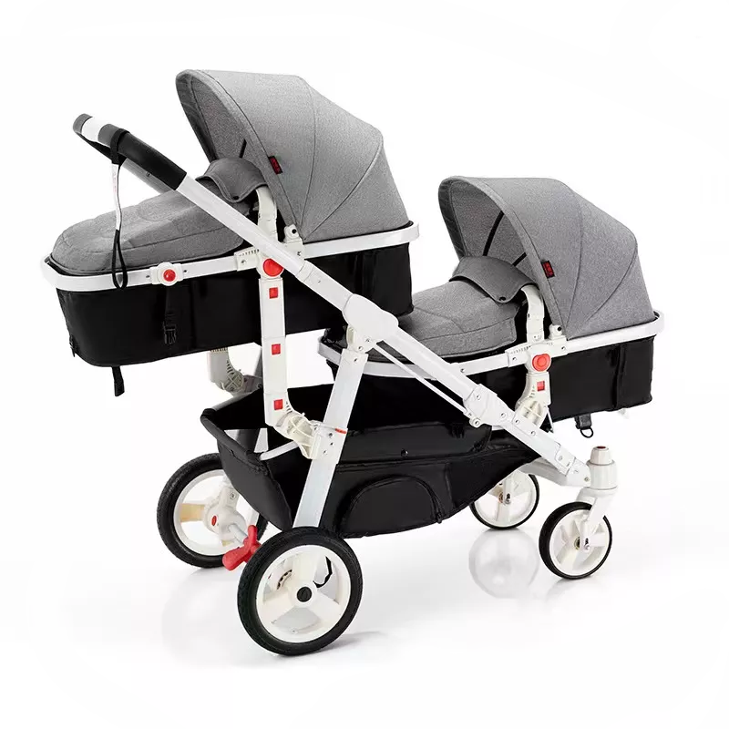 2022 desain baru grosir 3 In 1 lipat dilepas kembar kereta bayi dengan tempat duduk mobil untuk 0-3 tahun bayi