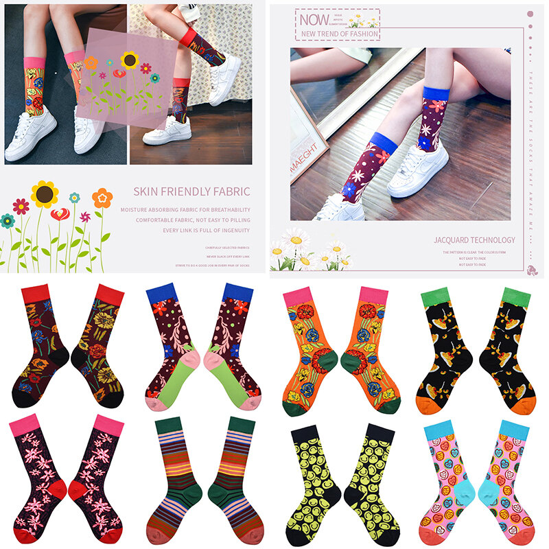 Autumn and winter new product socks female cartoon long tube female foreign trade jacquard cotton female middle tube socks