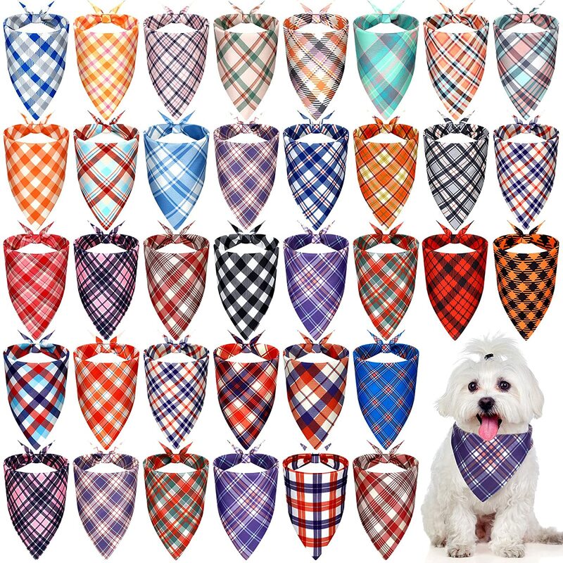 犬用の調節可能なバンダナスカーフ,犬と猫用の調節可能なスカーフ,小さな子犬と子猫用の三角形,30個。