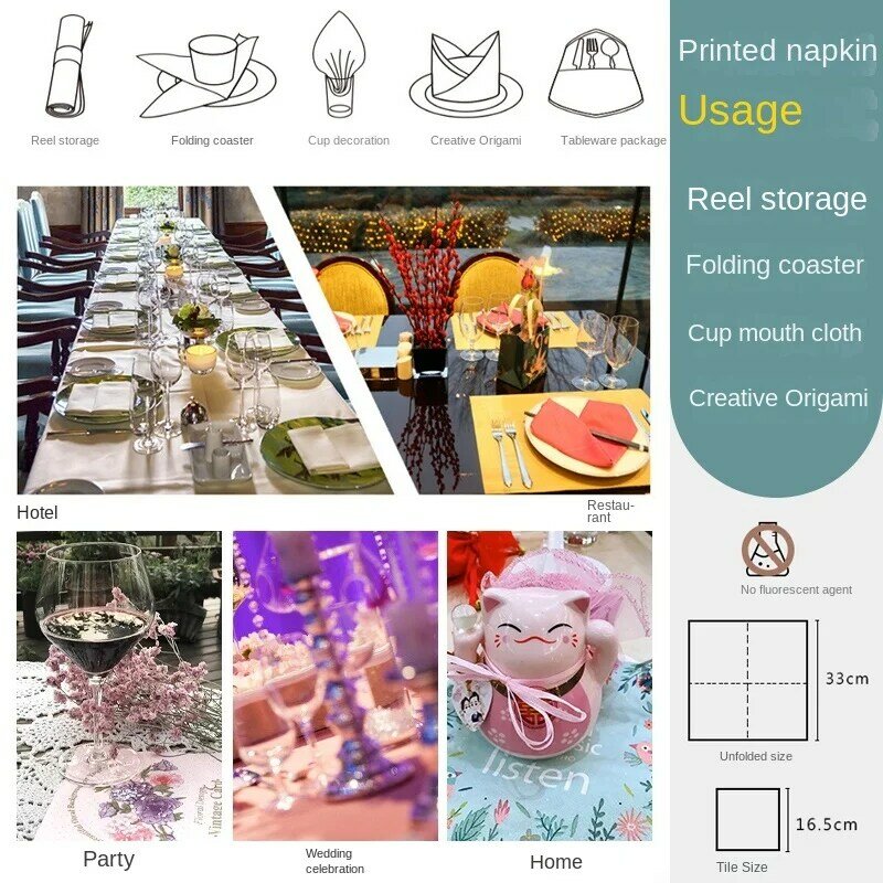 Thickened Color Printing Napkin Square Facial Tissue Hotel Western Restaurant Table Setting Celadon Napkins Paper Napkins 20pcs