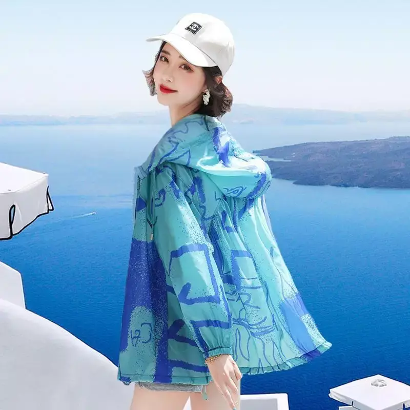 Jaqueta de manga comprida feminina com capuz, streetwear casual, tops finos, proteção solar, casacos ao ar livre, protetor solar, verão