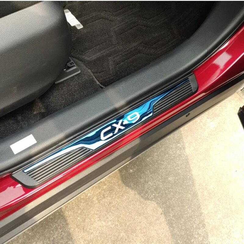 แผ่นกันรอยสำหรับรถยนต์มาสด้า CX-9 CX9 2018-2023, แผ่นกันรอยแถบติดขอบประตูแผ่นเหยียบแต่งขอบบันไดอุปกรณ์ตกแต่งภายใน2024