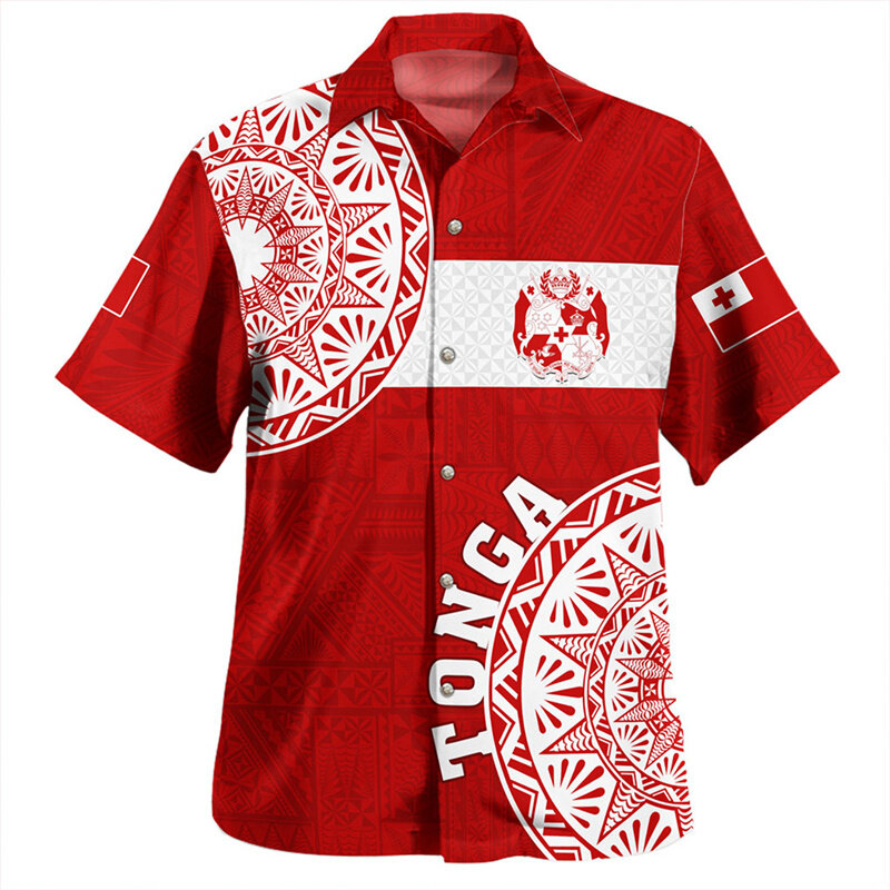 O Reino de Tonga Bandeira Nacional Camisas para Homens, Impressão 3D, Brasão de Braço, Gráfico Camisas Curtas, Roupas Harajuku