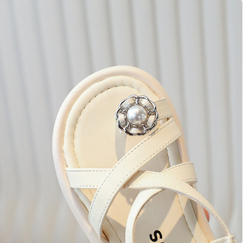 Sandalias de princesa para niñas, zapatos de perlas, Verano