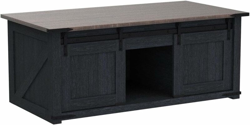 48” Lift Top Coffee Table, Coffee Table with Storage & Sliding Groove Barn Door, Farmhouse Coffee Table Rustic Wood Cocktail Tab