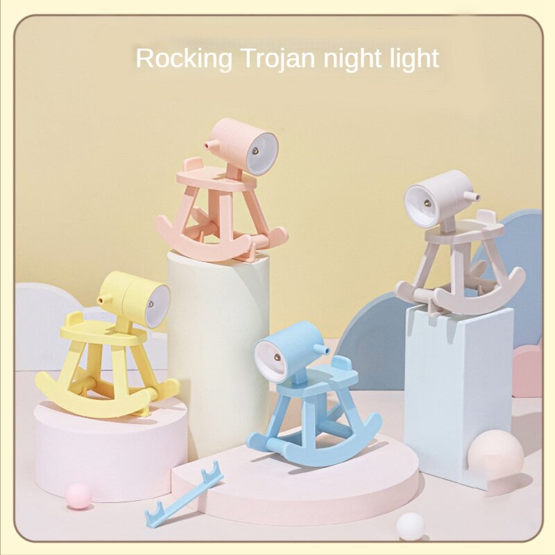 Rocking Horse Mini Night Light Suporte do telefone móvel Lâmpada de livro Ornamento de mesa Luz bonito da atmosfera Presente dos desenhos animados