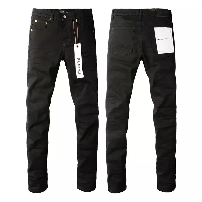 High qualityPurple Brand jeans 1:1 with high street black pleats Fashion high quality Repair Low Rise Skinny Denim pants
