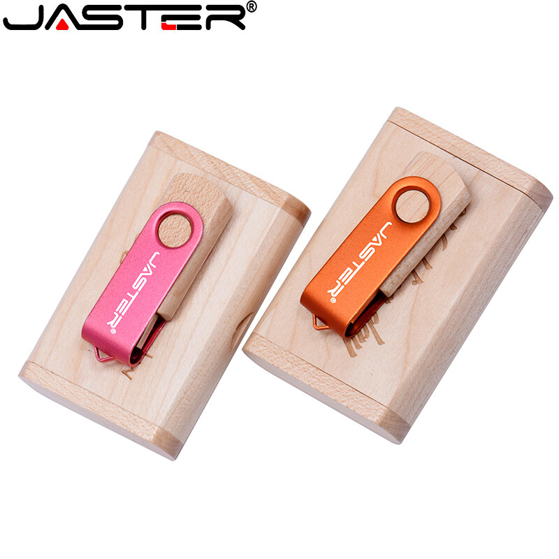Unidad Flash USB giratoria de Metal colorida, Pendrive con logotipo personalizado gratuito de 128GB, 64GB, caja de madera de arce, Memory Stick de 32GB, regalo creativo