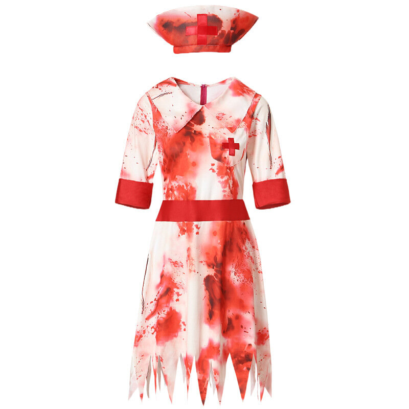 Sangrento uniforme cosplay zumbi para mulheres, fantasia de Halloween, enfermeira assustadora uniforme, vestido extravagante para senhoras