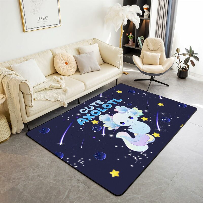 Коврик Kawaii Axolotl с мультяшными животными, ковер для гостиной, романтический коврик со звёздным небом и планетой, нескользящий комнатный напольный коврик для новоселья, кушетки