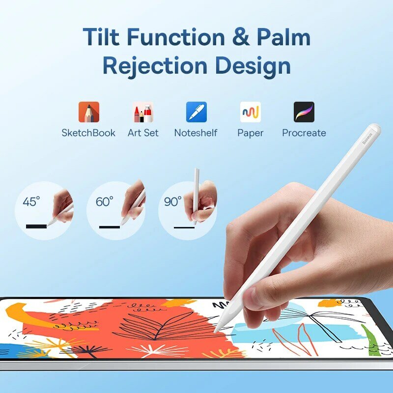 Bas192.- Stylet numérique Gen2 pour iPad 4, 5, Pro 11 et 12.9 ", Mini 6, Apple Pays l-Like Pen, Supporting Palm Rejection Pens
