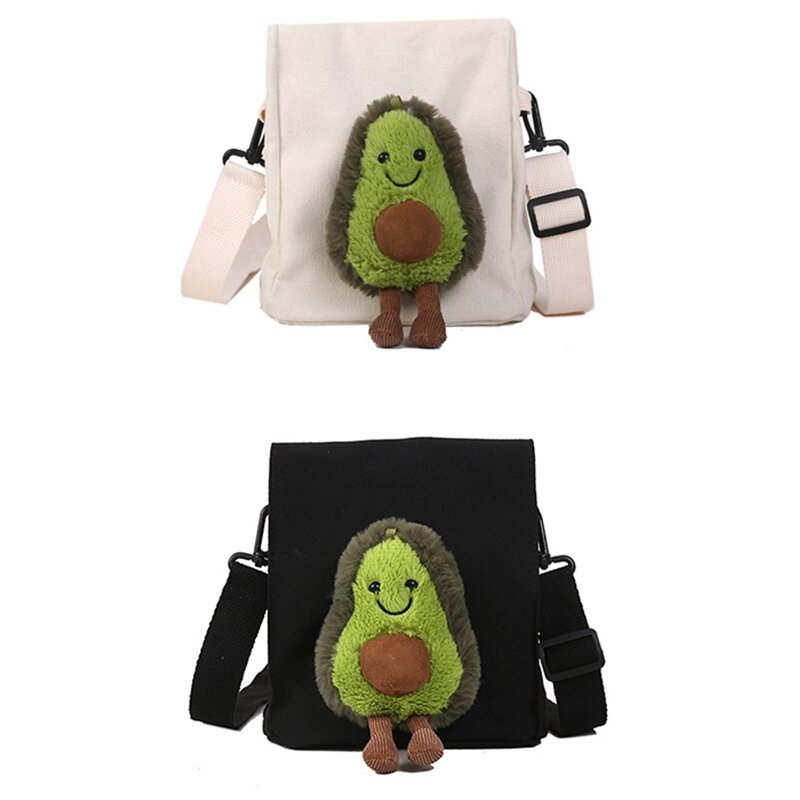 Borsa a tracolla in tela con tracolla per bambola di Avocado carina borsa a tracolla da viaggio per studenti divertenti dei cartoni animati