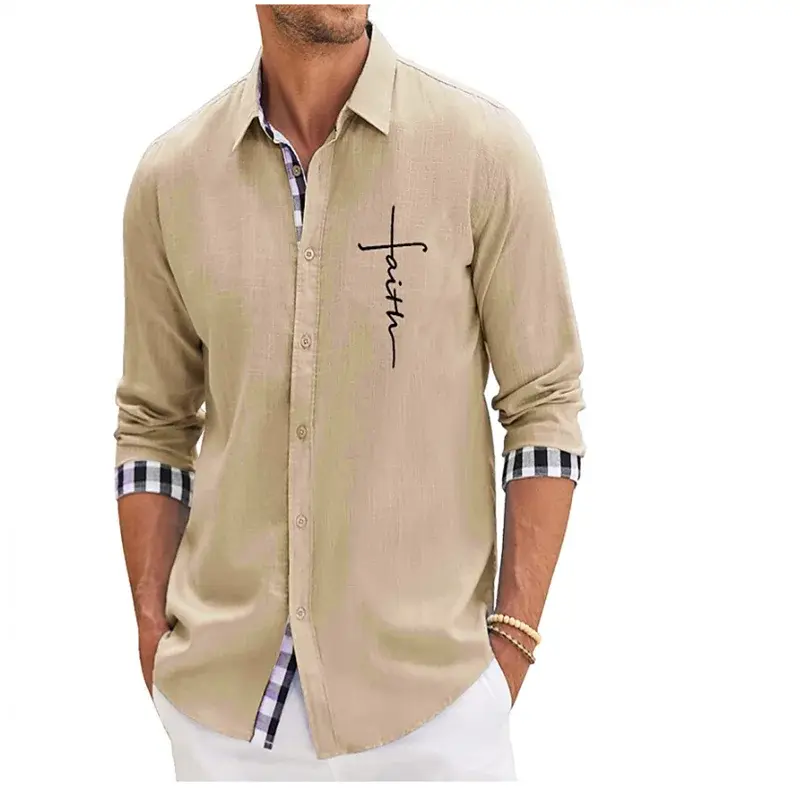 Рубашка мужская однотонная, модная простроченная Повседневная Уличная гавайская рубашка с лацканами и длинными рукавами, мягкая удобная дышащая ткань