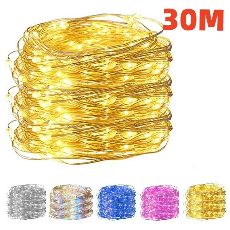 10/20/30M USB LED String Lights Copper Silver Wire Garland Light Waterproof Fairy Lights For Christmas Wedding Party Decoration