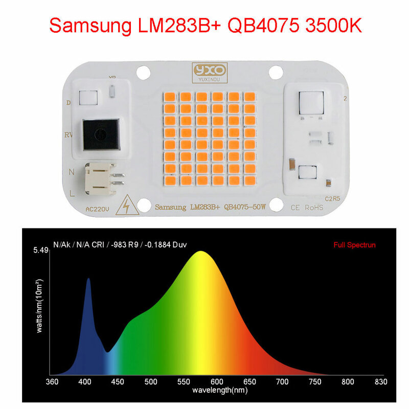 Sam-ng Quantum LED Grow Light LM283B + diodo Full Spectrum DOB COB 50W LED Grow Chip 3500K 660NM 395NM per semi di piante da interno