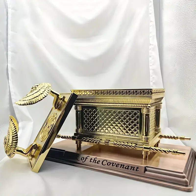 1pc Figurine Ark Of The Covenant Golden Plated Copper Stand Jerusalem Replica Statue Jewish Testimony Judaica Decoration Gift