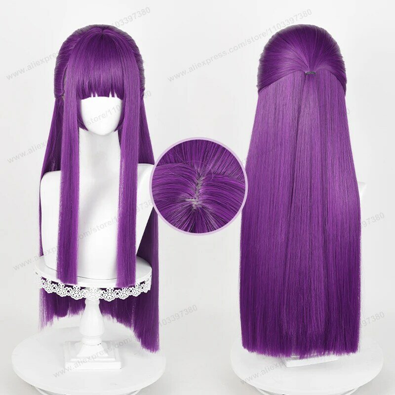 Fern Cosplay Perruque Cheveux Longs Raides Violets, Perruques Synthétiques Anime Halloween, Degré de Chaleur, 80cm