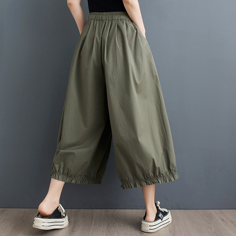 2024 New Arrival Japanese Korea Style Loose Summer Wide leg pants Culotte High Waist Vntage Fashion Women Casual Bloomers Pants